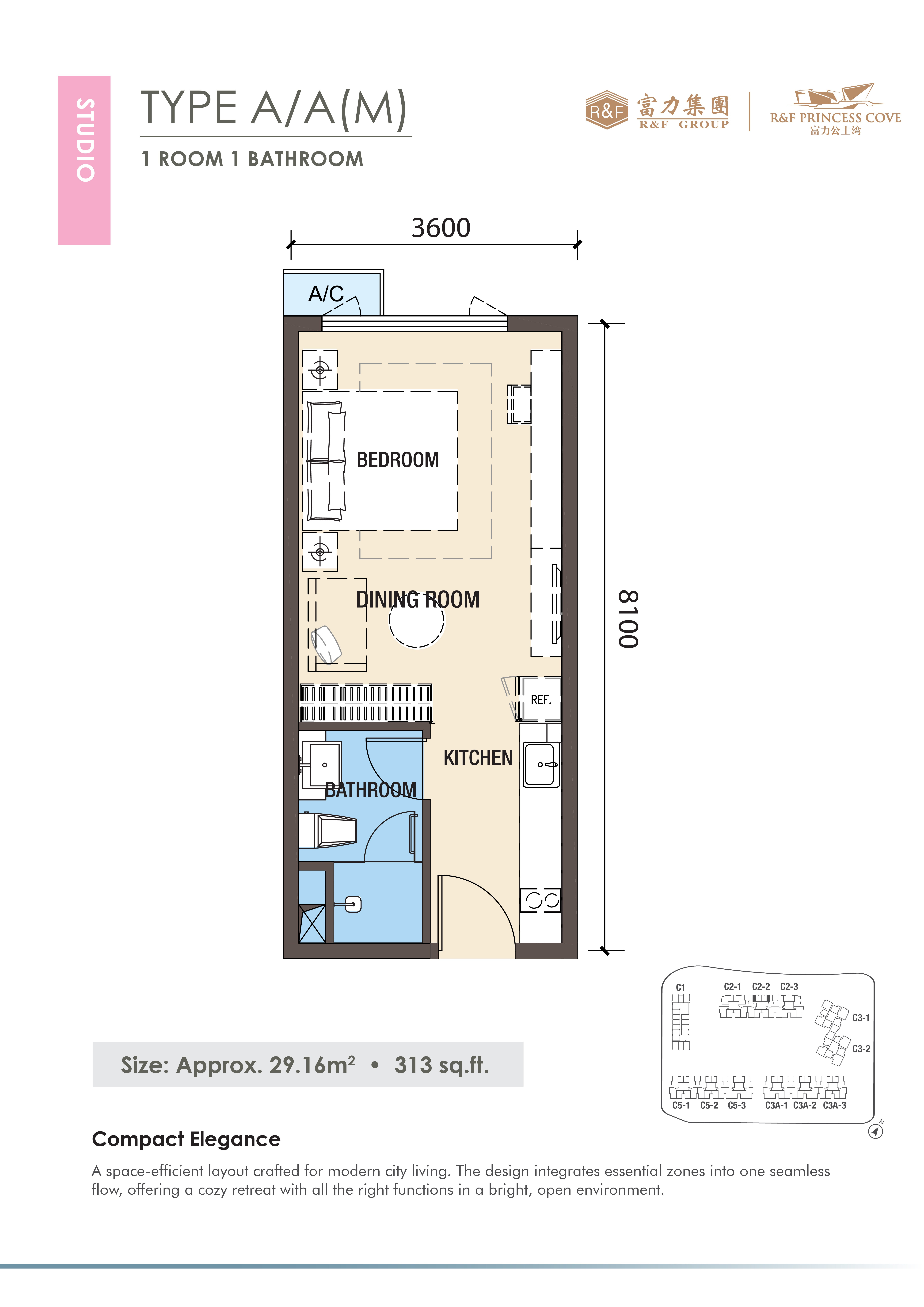 R&F Princess Cove Phase 3 Type A / A(M) floor plan